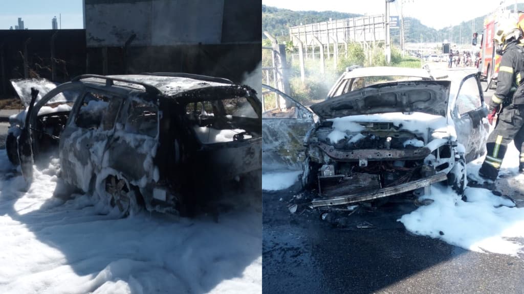 Veículo em chamas provoca caos na BR-101, em SC, no fim de semana