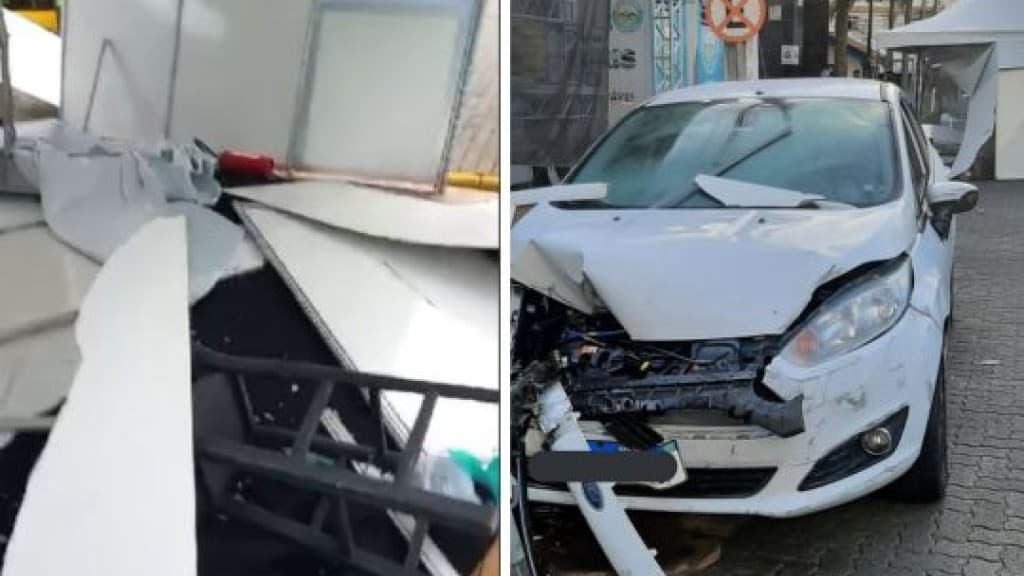 Motorista invade praça, atropela duas pessoas e destrói estrutura de evento em Itapema