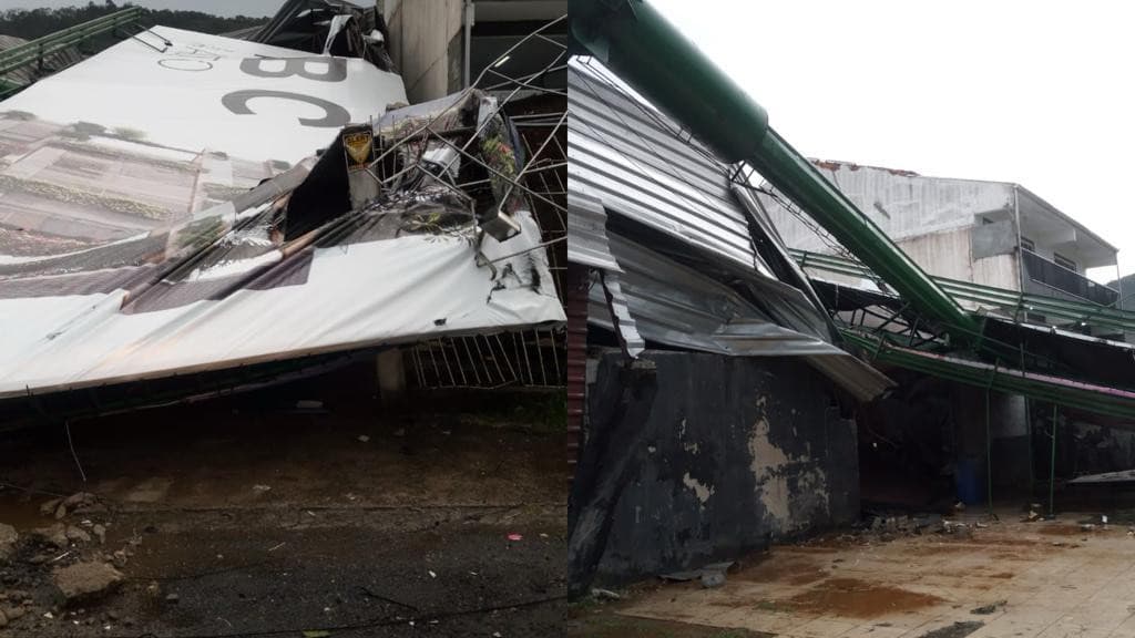 Vendaval derruba placas de outdoor, em Balneário Camboriú
