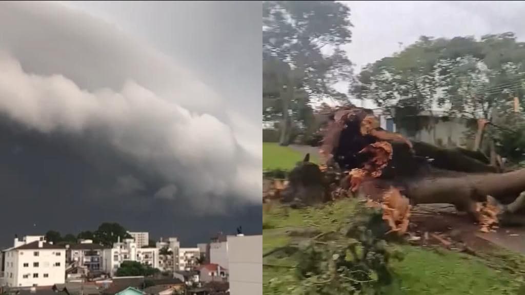 Após calorão intenso, possível tornado atinge RS e Defesa Civil faz alerta para SC