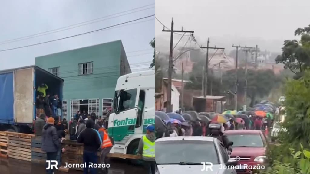 Famintos, moradores aguardam na chuva em fila quilométrica por alimentos de voluntários no RS