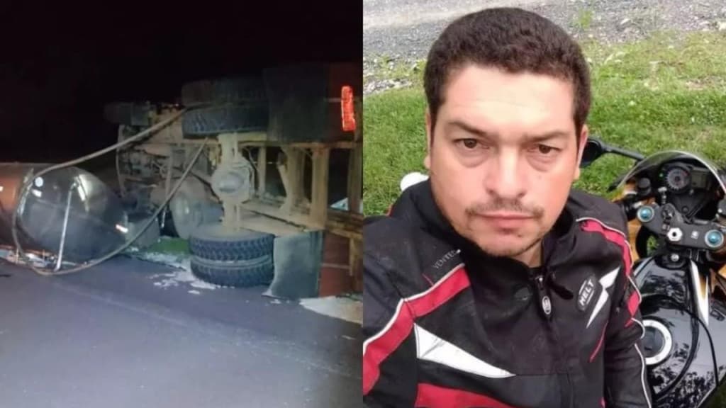Motorista morre após caminhão carregado de leite tombar na SC-477