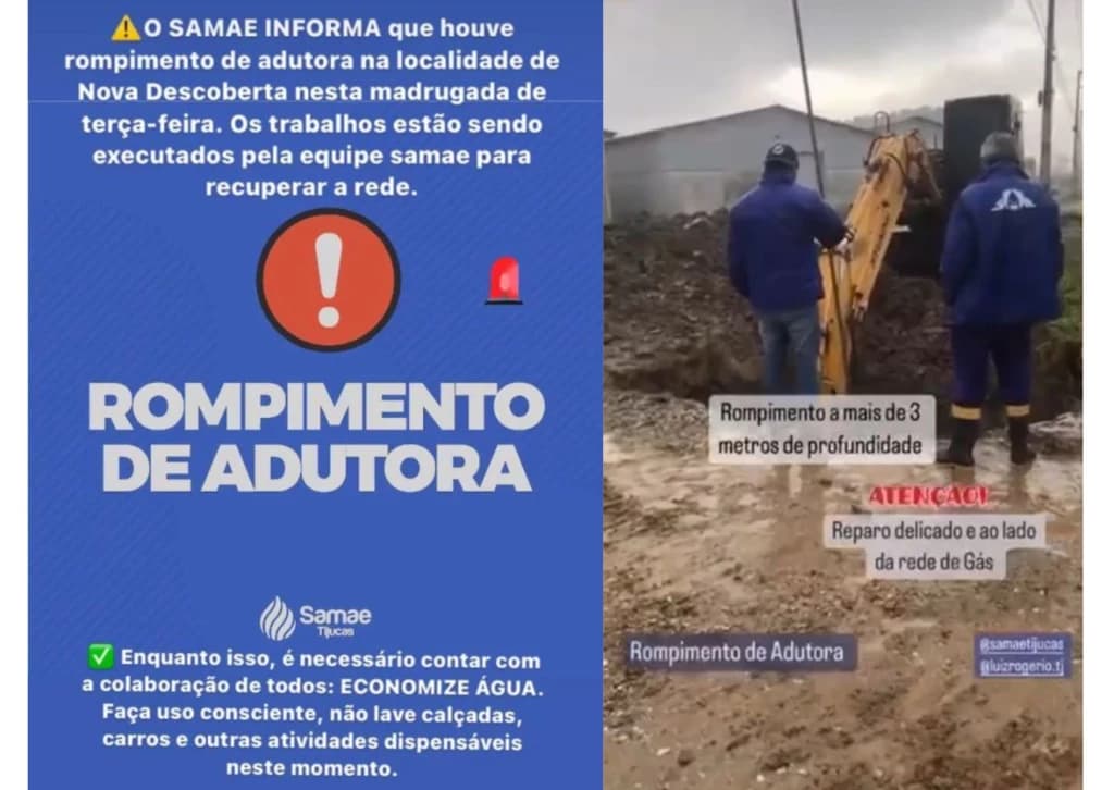 TIJUCAS – Rompimento de adutora deixa cidade sem água