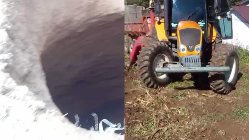Agricultor descobre buraco gigante em milharal após cair com trator dentro