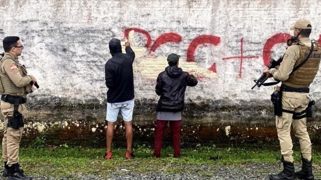 Dupla pinta pichação espontaneamente após abordagem da PM