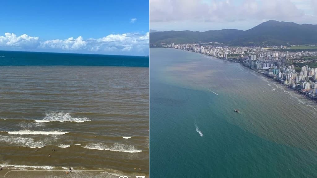Mancha gigante aparece no mar da Meia Praia, em Itapema