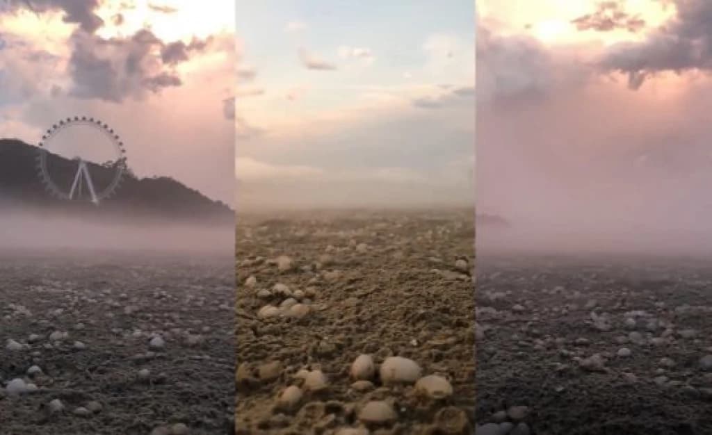 Granizo na praia proporciona espetáculo no entardecer de BC