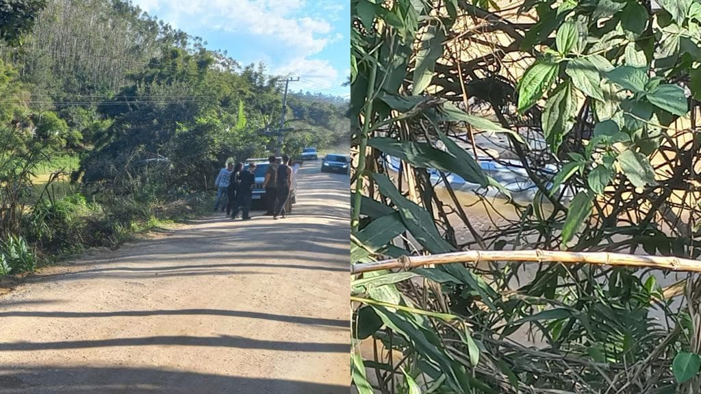 Carro capota e cai dento de rio com crianças e adultos em Nova Trento