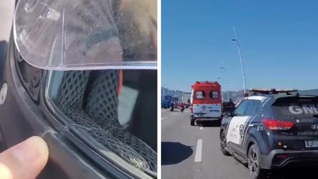 LIVRAMENTO: Linha com cerol corta capacete e fere motociclista no rosto