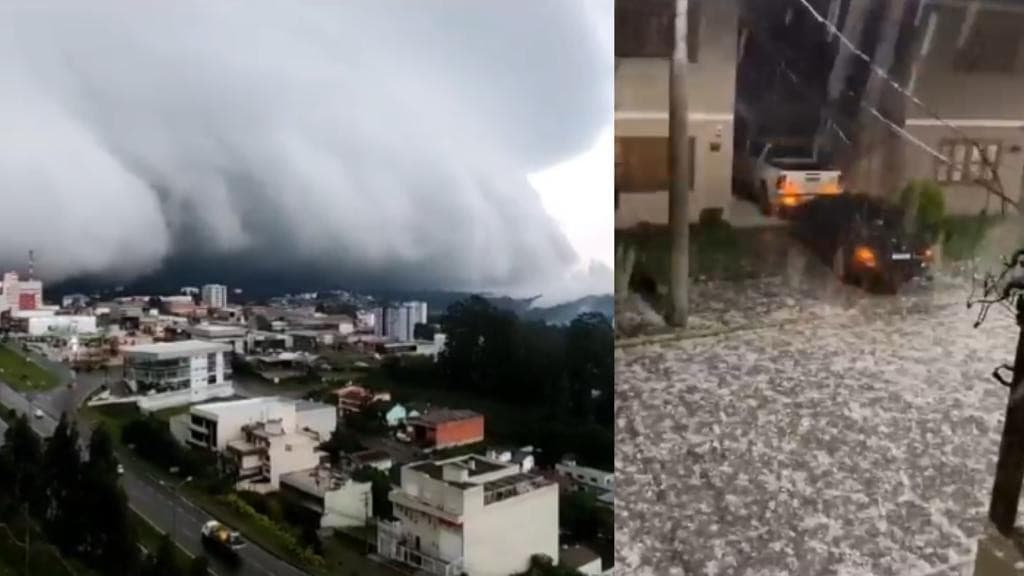 Tempestade que “engoliu” cidade inteira no RS avança para Santa Catarina