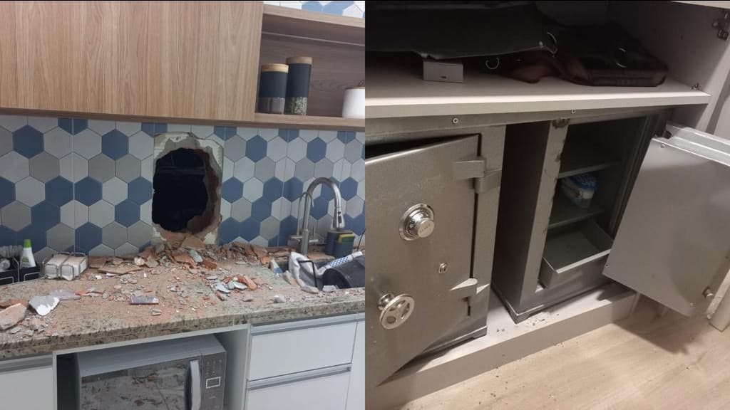 Ladrões arrombam parede de hamburgueria e furtam casa de câmbio, em Balneário Camboriú