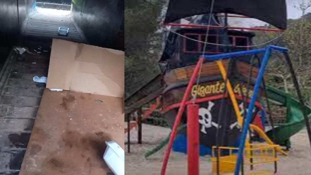 Parque infantil Barco do Pirata vira casa de moradores de rua, em Itapema