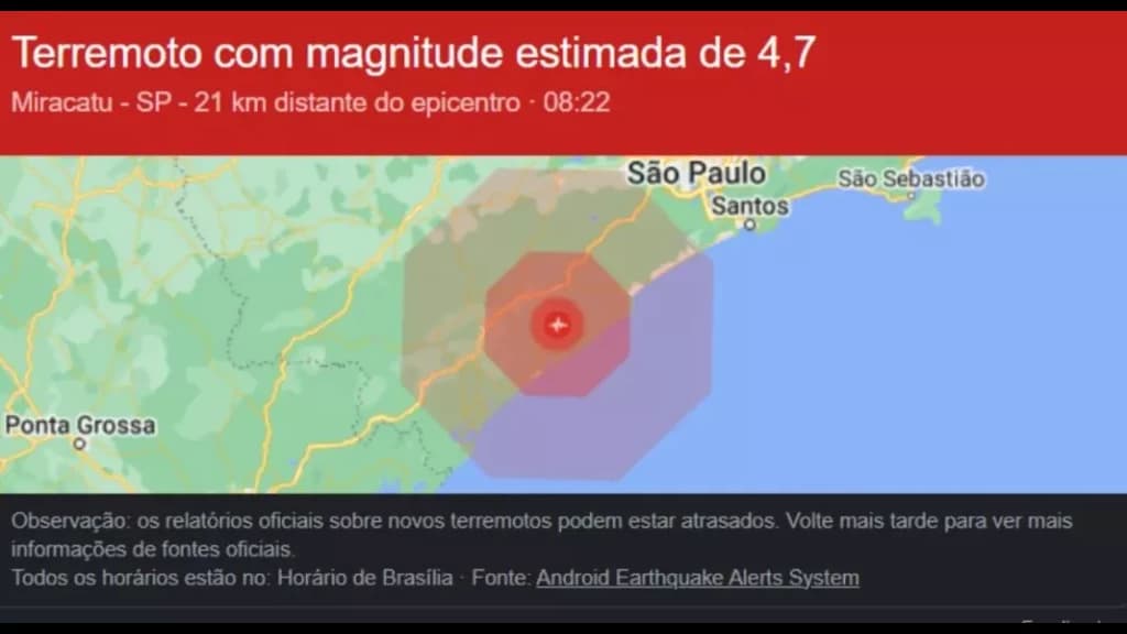 Defesa Civil confirma terremoto em São Paulo