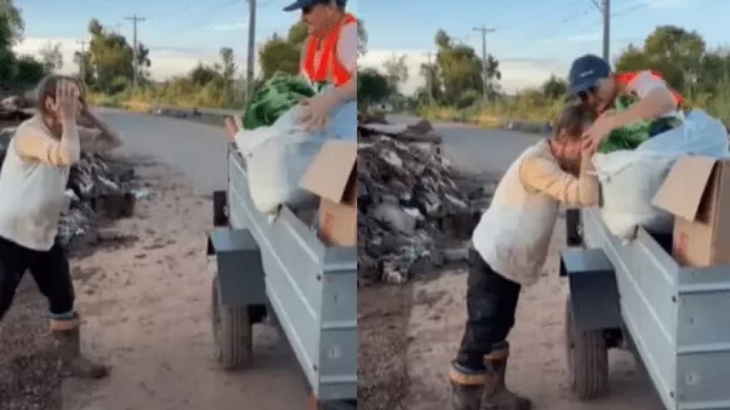 Idosa chora ao receber doações de voluntários no RS
