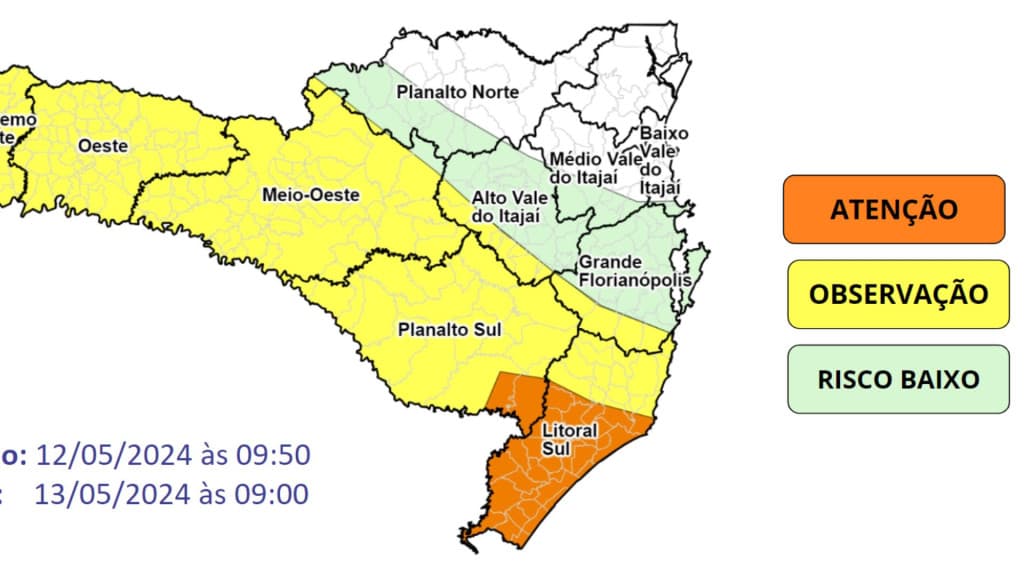 Com 230mm em 48h, SC atualiza mapa de risco para enchentes