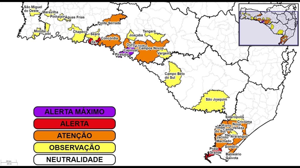 Defesa Civil divulga “mapa de risco” para deslizamentos em Santa Catarina