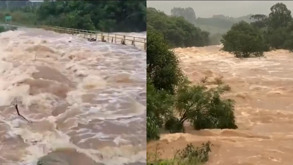 Correnteza ameaça arrancar pontes e deixa cidades inacessíveis em SC