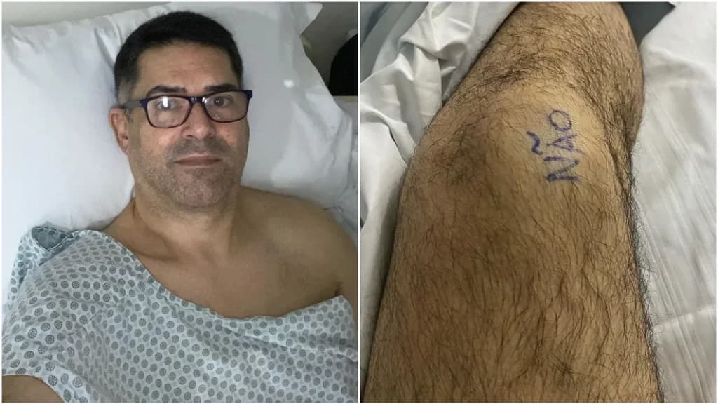 Paciente escreve “sim” e “não” nos joelhos antes de cirurgia para garantir procedimento correto