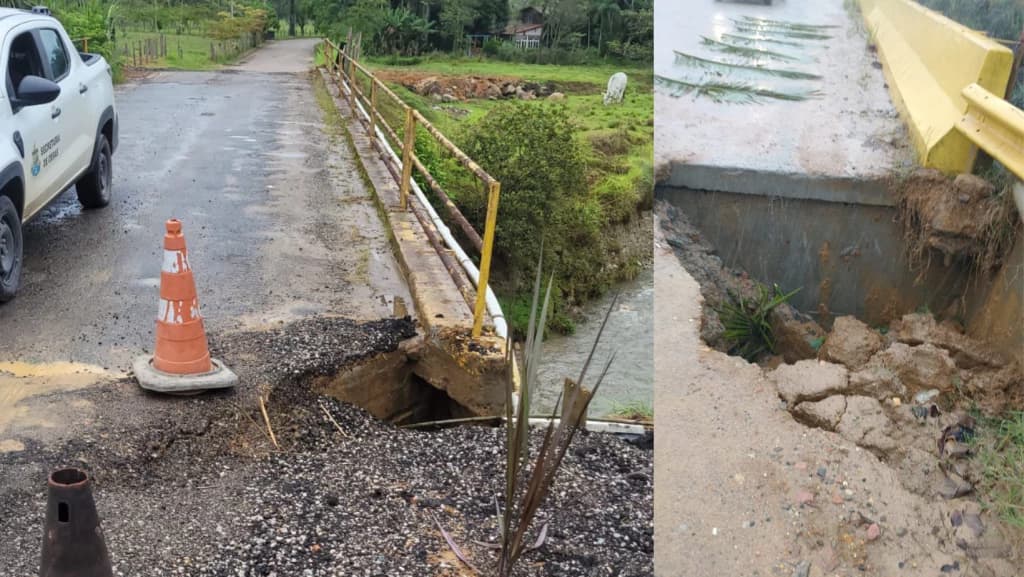 Susto em Tijucas: chuvas quase derrubam ponte no interior
