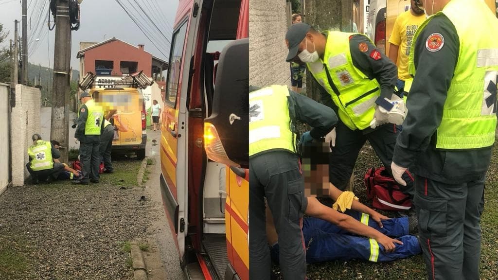 Trabalhador sofre queda de poste durante instalação de internet em Penha
