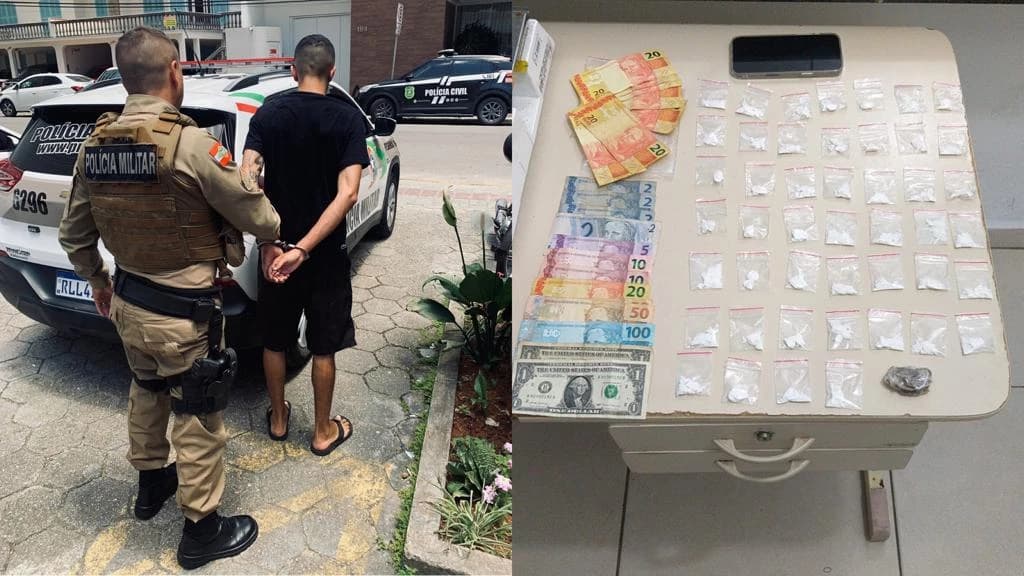 Jovem estaciona moto errado e acaba preso por tráfico de drogas em Bombinhas