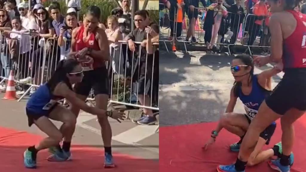 Corredora volta para ajudar competidora que sucumbiu após 42 km de maratona
