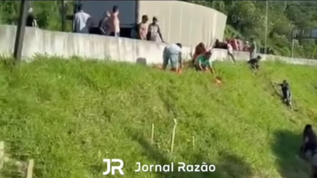 “Estouraram o baú pra roubar cerveja”: carga é saqueada após caminhão tombar