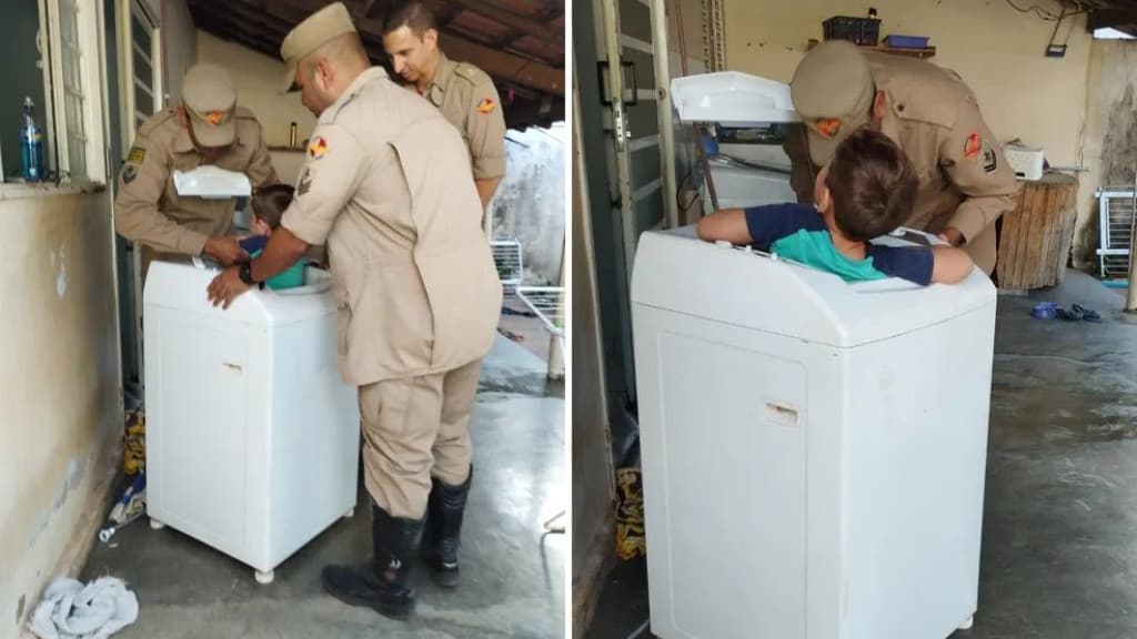 Menino de 4 anos é resgatado após ficar preso em máquina de lavar roupas