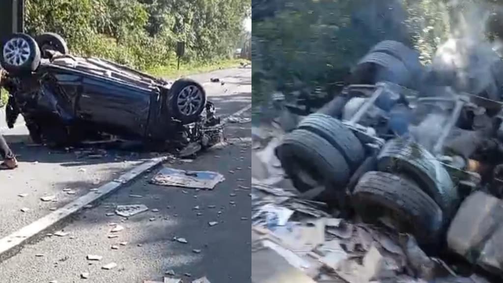 Grave acidente entre carro e carretas deixa uma pessoa morta e interdita BR-376