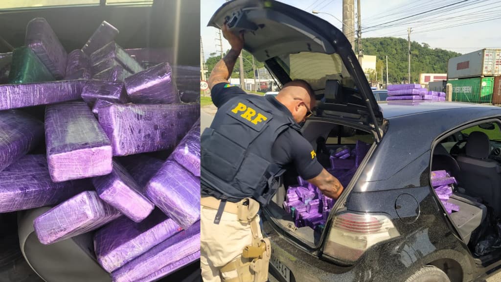 Motorista abandona carro quase 400 kg de maconha na BR-101, em Itajaí