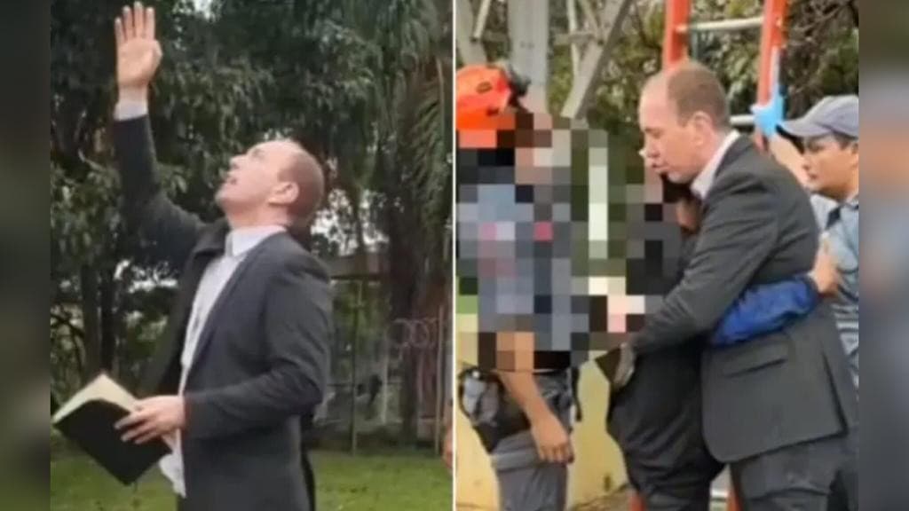 Prefeito faz oração e homem desiste de suicídio após subir em torre de energia