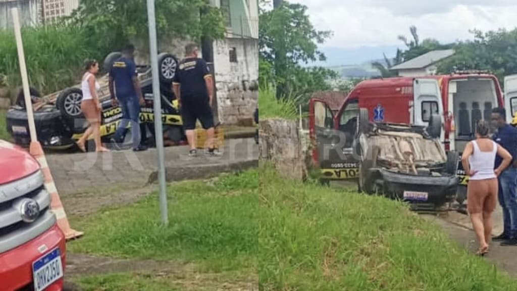 Aluna de autoescola capota em baliza e é resgatada pelos bombeiros