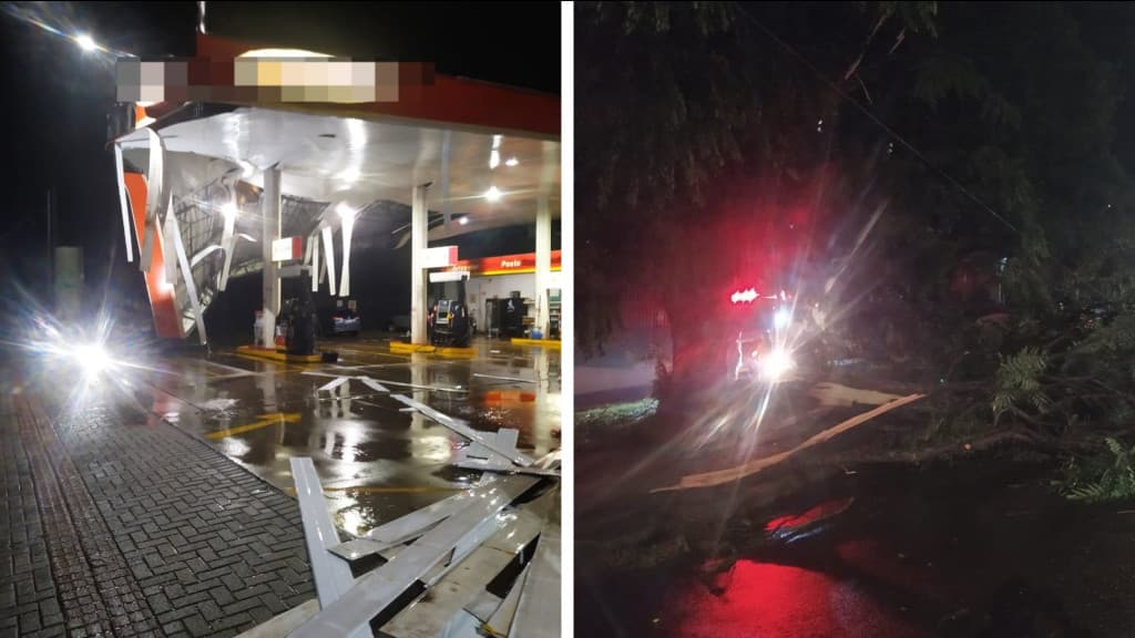 Vendaval destelha casas e derruba árvores em rodovias do Oeste