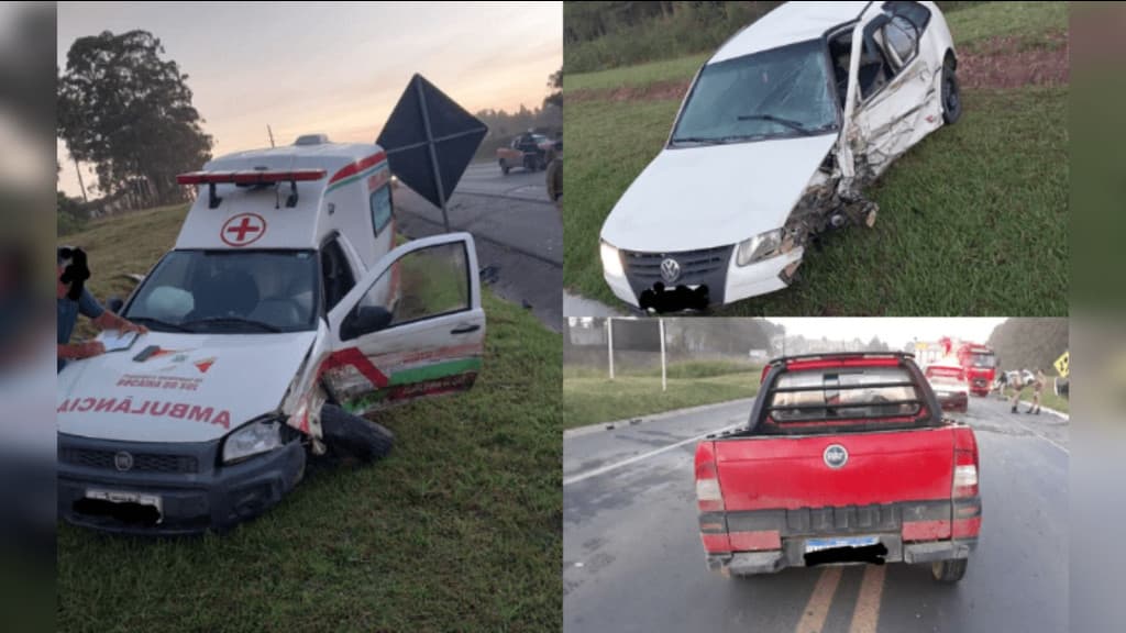 Homem fica ferido em acidente envolvendo ambulância na BR-282