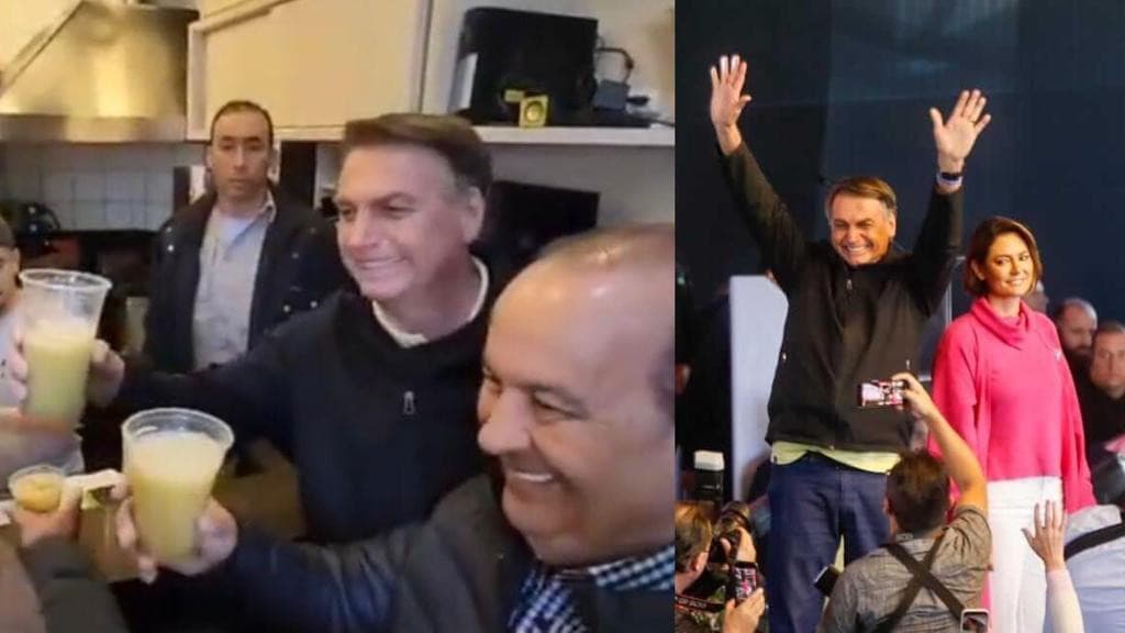 Ao lado de Jorginho, Bolsonaro toma caldo de cana em Florianópolis