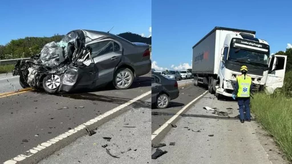 BR-282 registra grave acidente entre caminhão e carro