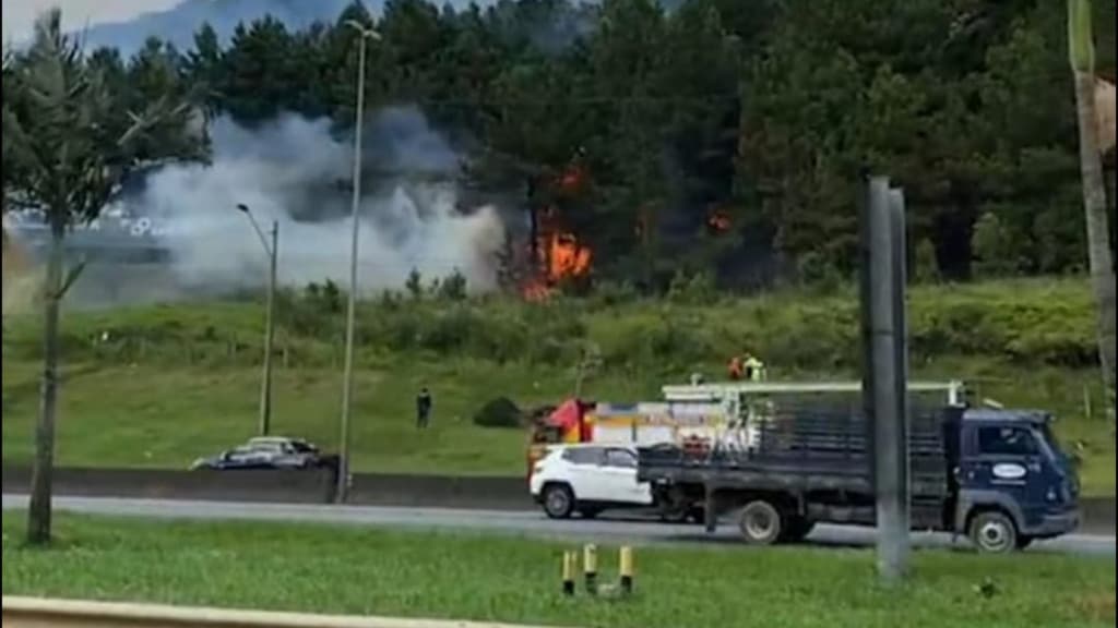 Incêndio na BR-101 consome 5 km² de vegetação em Balneário Camboriú