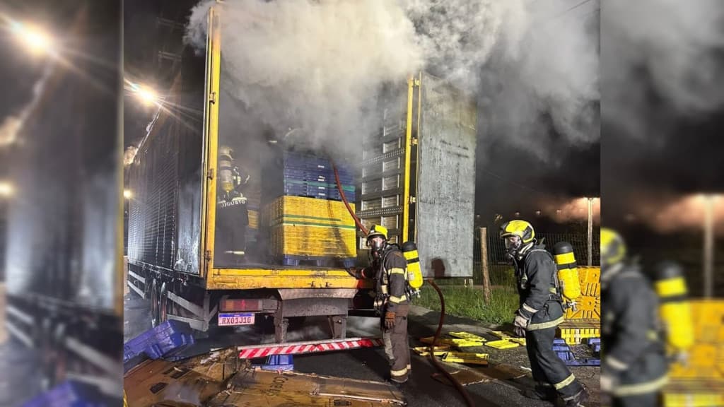 Incêndio destrói carga de caminhão dos correios na BR-101