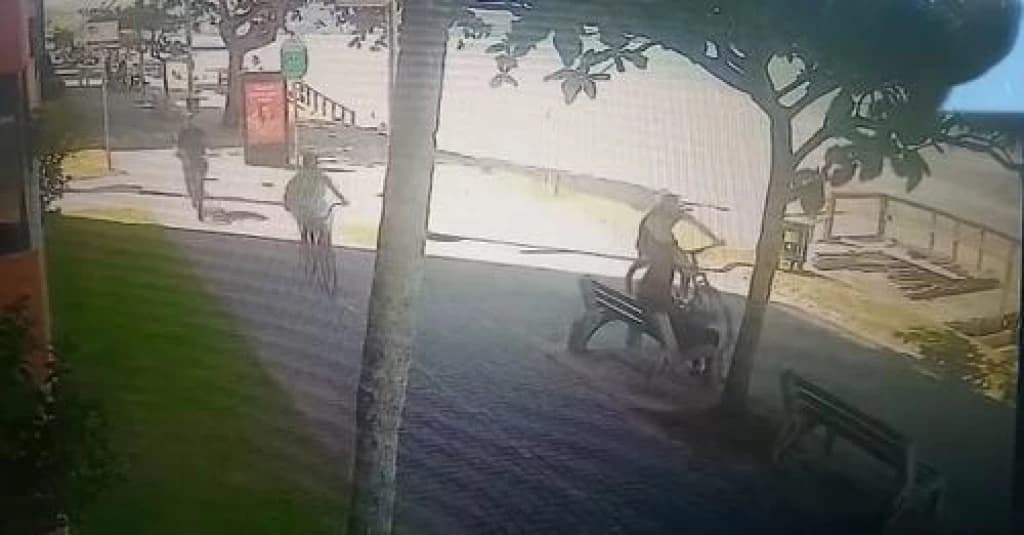Vídeo flagra ladrões roubando celular de mulher no Calçadão da Meia Praia