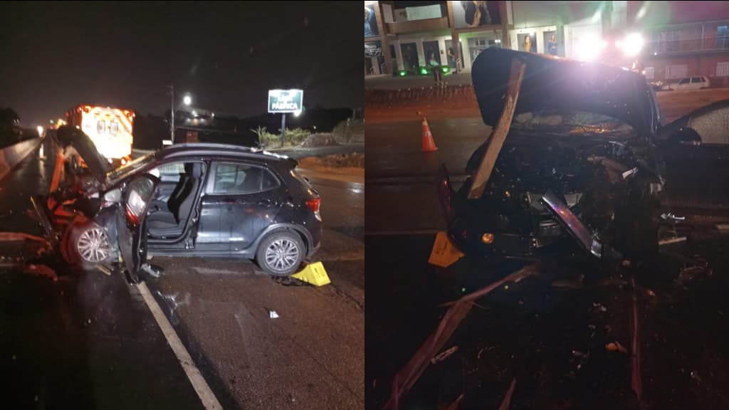 Colisão contra mureta deixa dois feridos na BR-470
