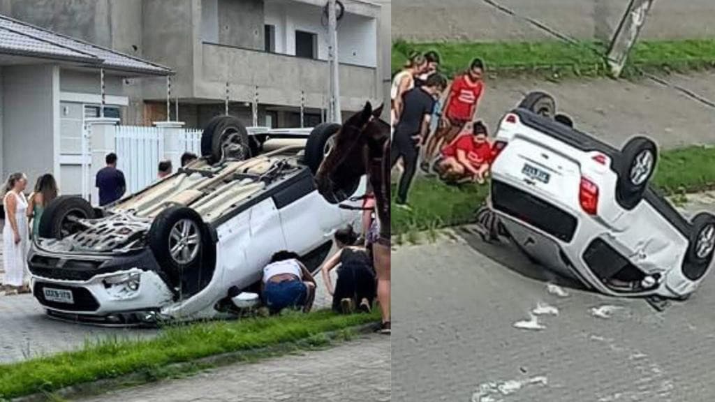Mulher sofre mal-súbito, desmaia e capota carro em Tijucas