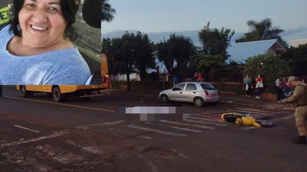 Mulher de 48 anos morre após colisão entre moto e ônibus escolar