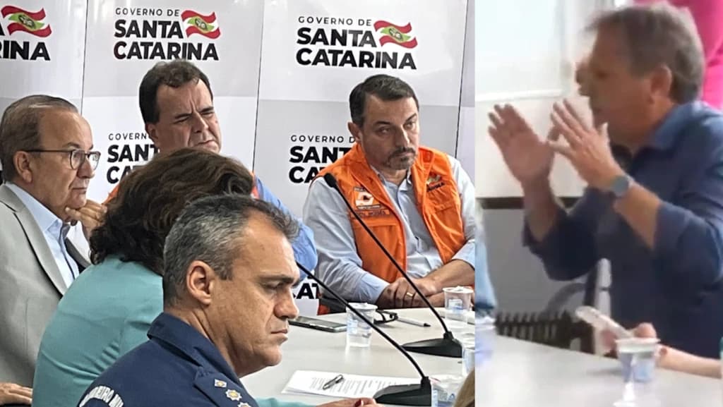 VÍDEO: Aos gritos, prefeito de São João Batista implora ajuda em reunião com a Defesa Civil