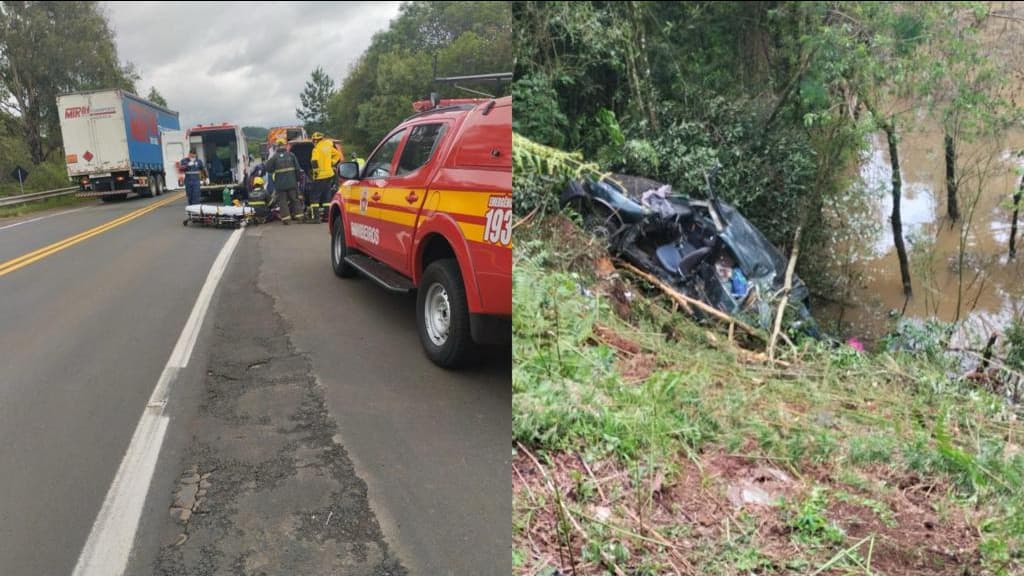 Mulher morre após carro cair dentro de rio às margens da BR-470