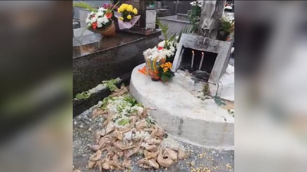 Família se revolta ao chegar em cemitério e encontrar “despacho” em túmulo