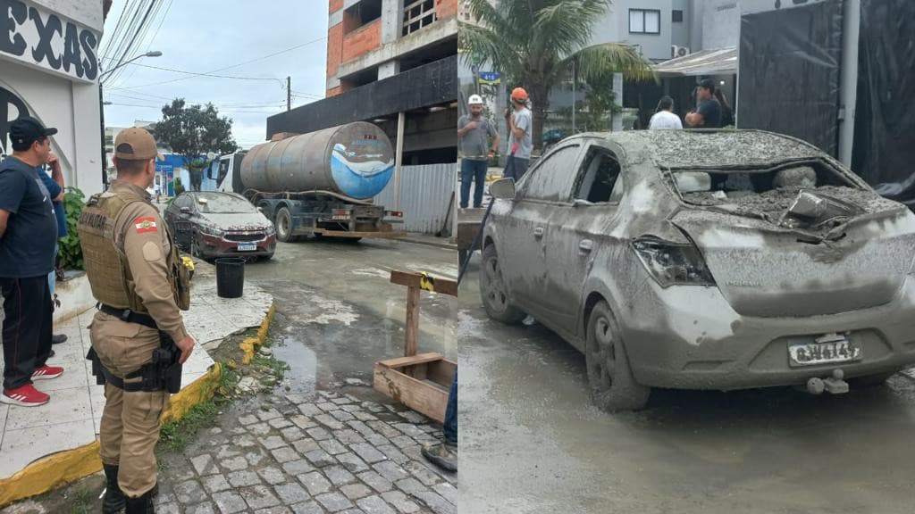 Homem vai ao boteco e termina com carro concretado, em Itapema