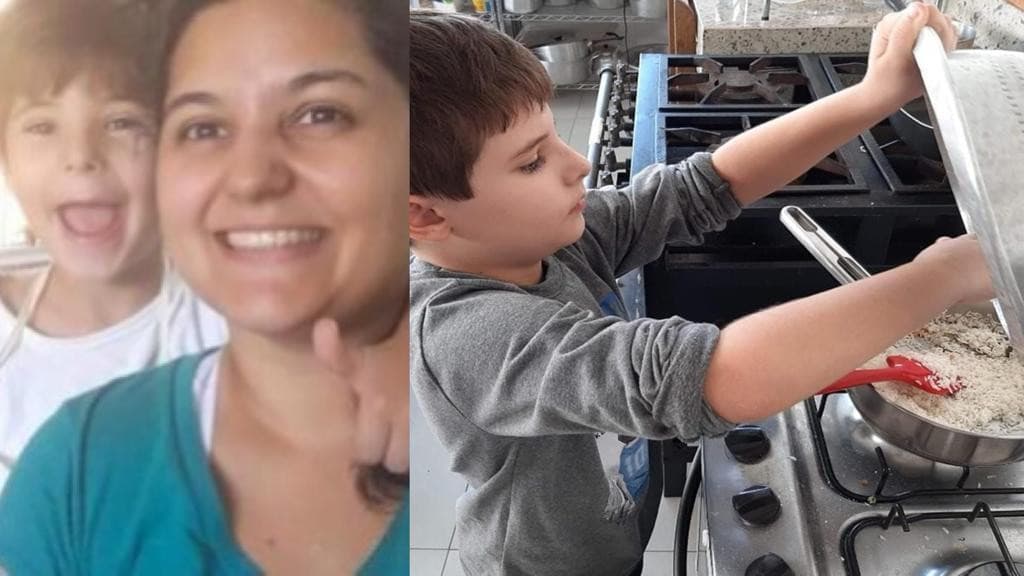 Mãe ensina menino de 10 anos  a cozinhar para não depender de ninguém