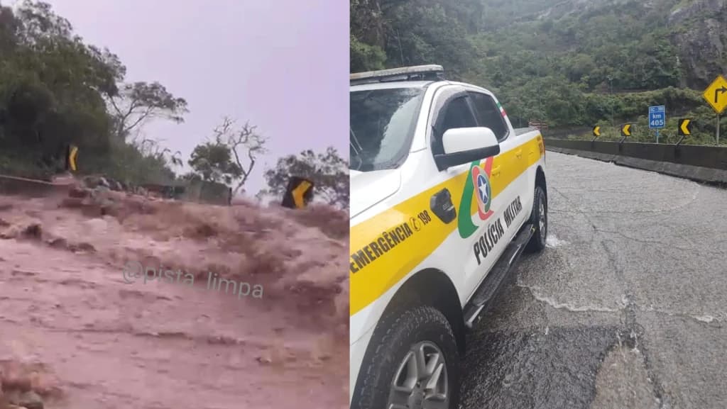 Motoristas ficam presos na Serra do Rio do Rastro após deslizamentos e enxurrada