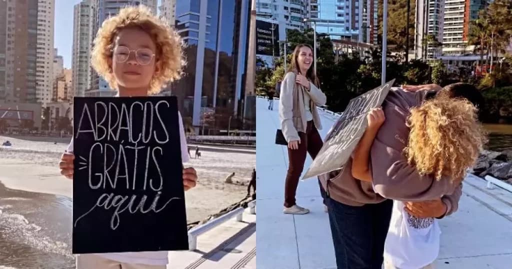 “Pode ser uma mensagem de Deus”, diz menino ao oferecer abraços grátis