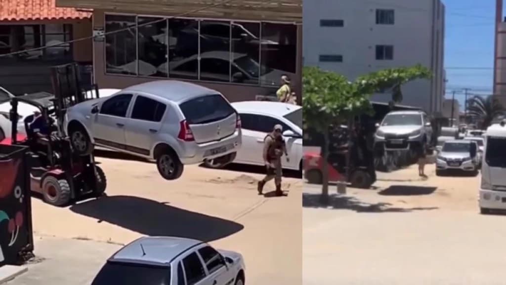 Turistas estacionam irregularmente e carros são retirados com empilhadeira